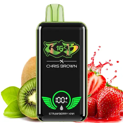 Chris-Brown-Strawberry-Kiwi.webp پاد یکبار مصرف 15000 پاف کریس براون طعم توت فرنگی کیوی - تصویر 1