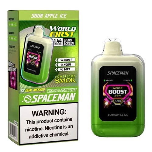 SPACEMAN-SOUR-APPLE-ICE.webp پاد یکبار مصرف 25000 پاف اسپیس من طعم سیب ترش یخ - تصویر 1